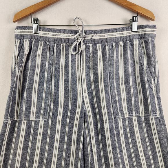 Gap Striped Blue/Cream Linen Blend Pullon Pants Women’s SZ LG Beachy Breathable - Picture 4 of 13